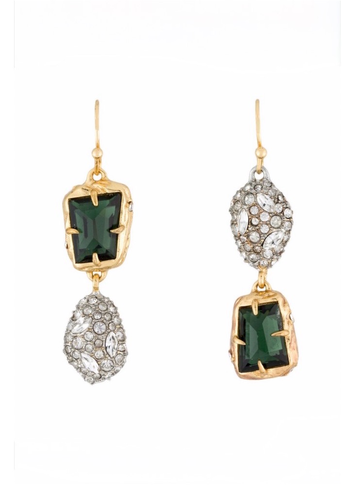 New Alexis Bittar Crystal Drop Earrings 14k Gold Plate Green Clear Jl05